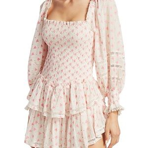 LoveShackFancy Large Raelynn Floral Cotton Minidress. Long-Sleeve, worn once.